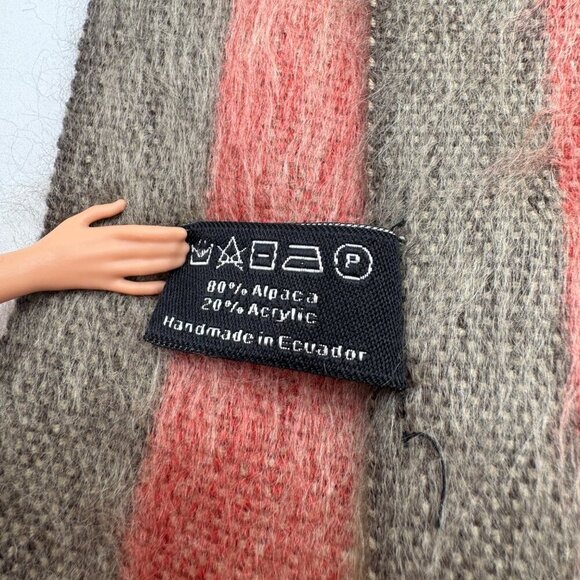 SHUPACA QUALITY ALPACA BLEND Fringe Scarf Shawl Striped Green Tan Red Charcoal G - Picture 6 of 7